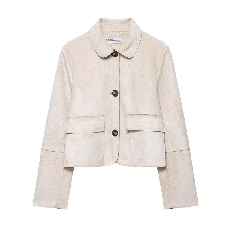 Women's Single-Breasted Coat with Front Pockets