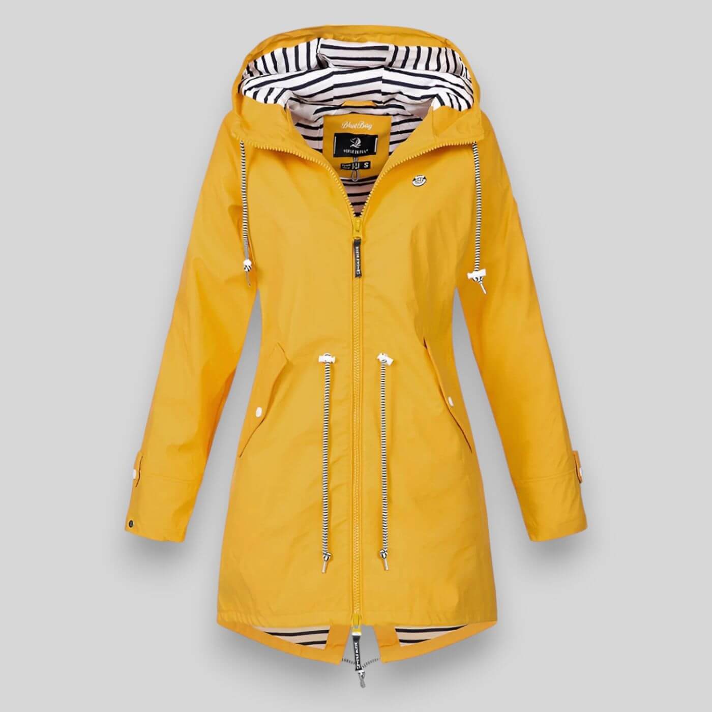 Women's Waterproof Rain Jacket with Hood and Drawcord Waist