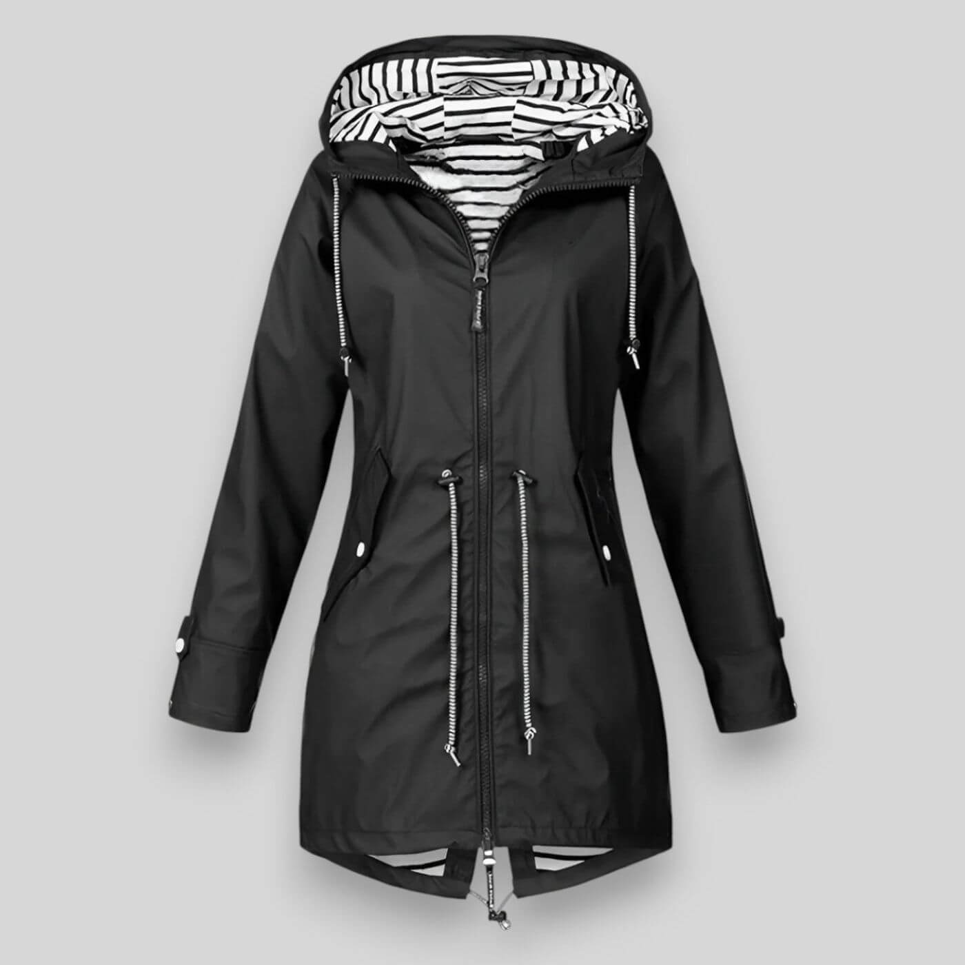 Women's Waterproof Rain Jacket with Hood and Drawcord Waist