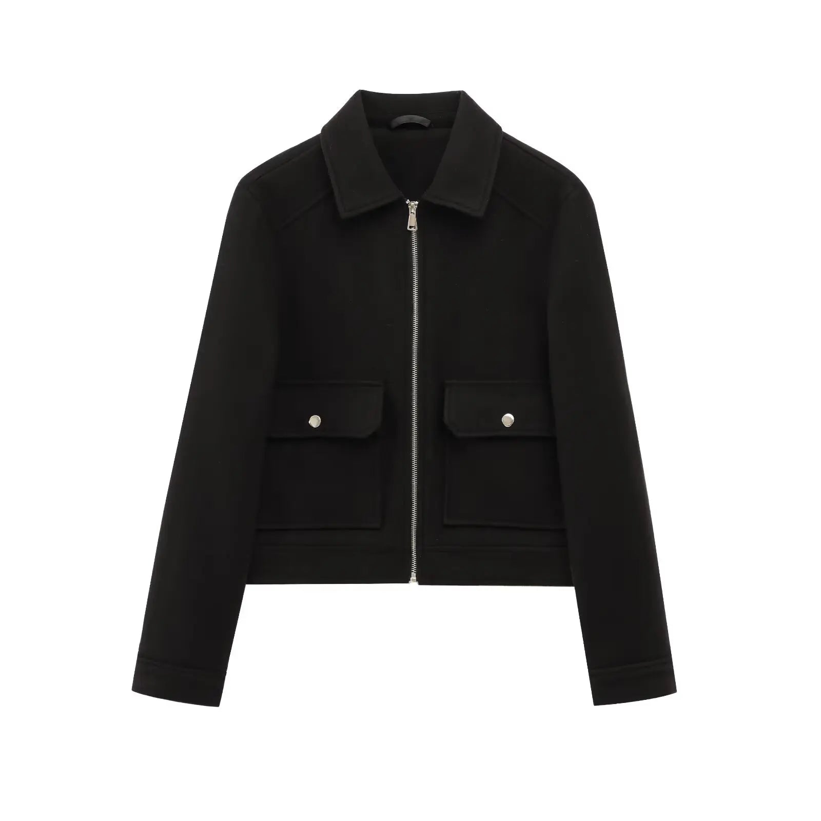 Women's Zip-Up Coat with Front Flap Pockets