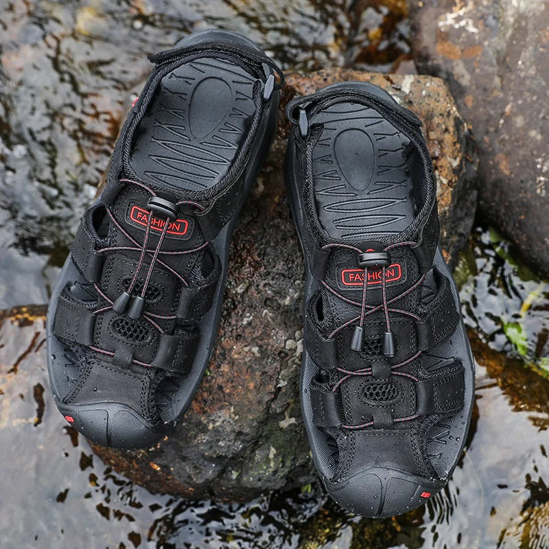 Men's Open-Toe Flat Sandals with Adjustable Straps