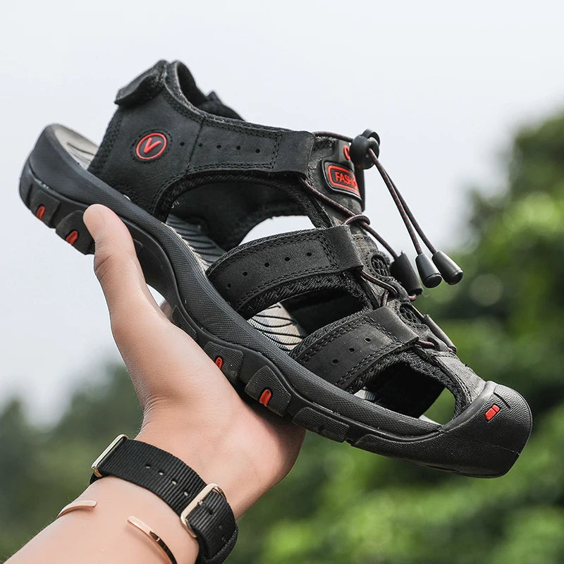 Men's Open-Toe Flat Sandals with Adjustable Straps