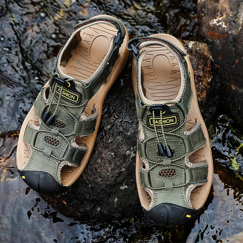 Men's Open-Toe Flat Sandals with Adjustable Straps