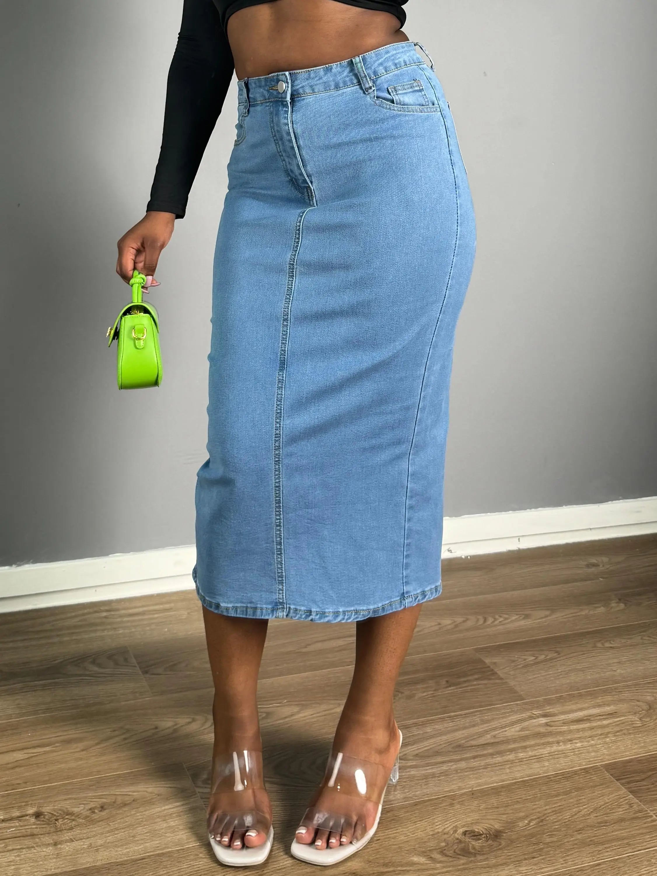 Women's Denim Slim-Fit Midi Skirt