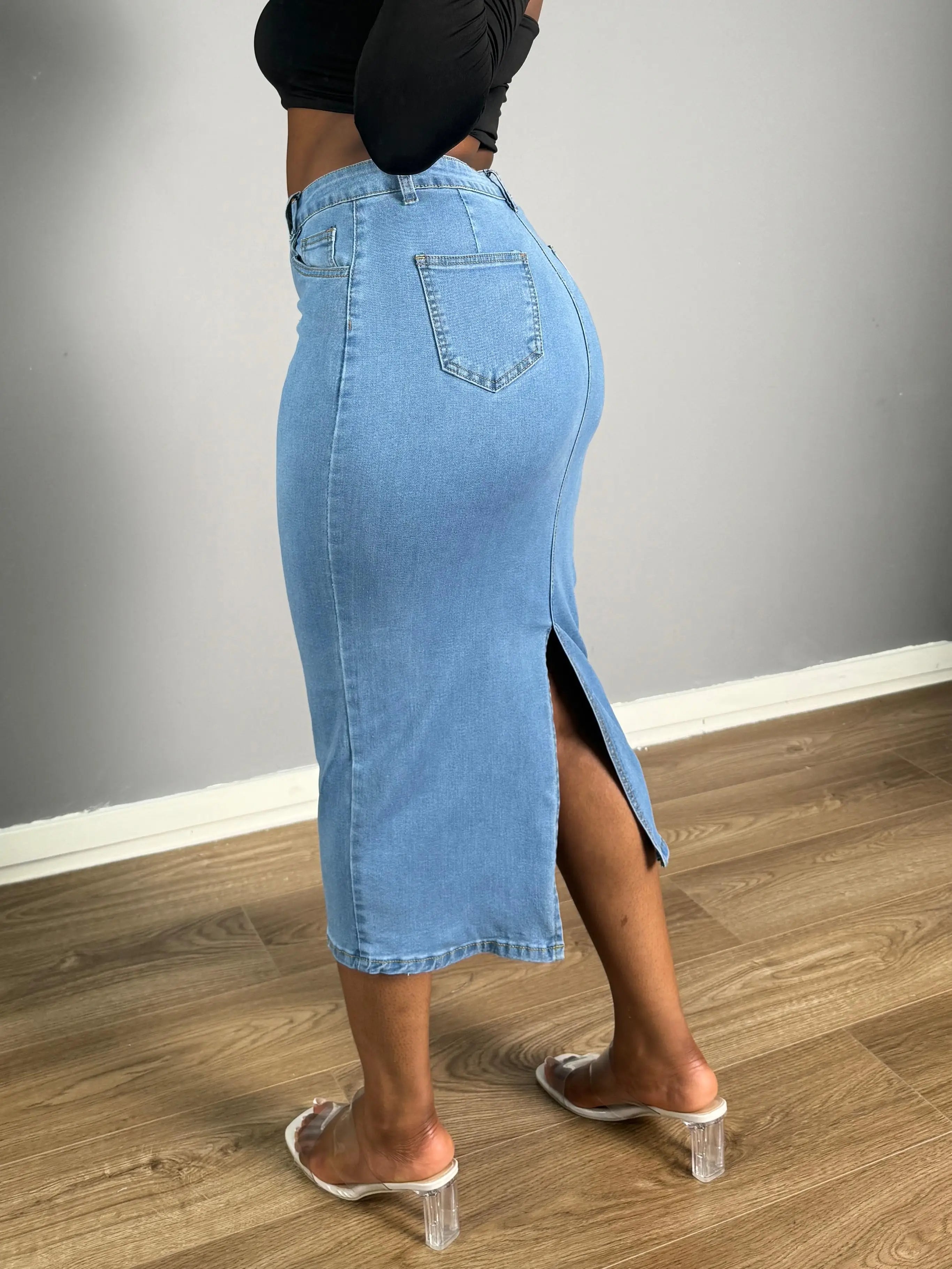 Women's Denim Slim-Fit Midi Skirt