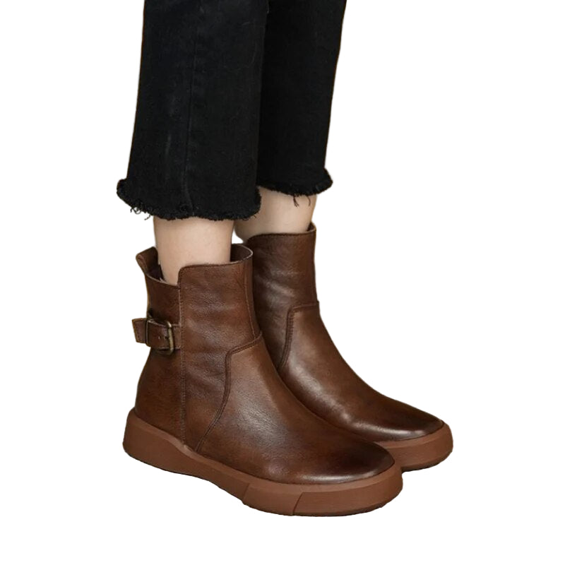 Women’s Ankle Boots with Side Buckle and Flat Sole