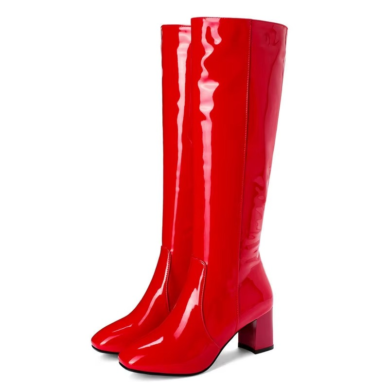 Women’s Knee-High Boots with Block Heel and Side Zipper