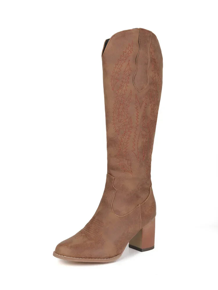 Women’s Knee-High Boots with Side Zipper and Block Heel