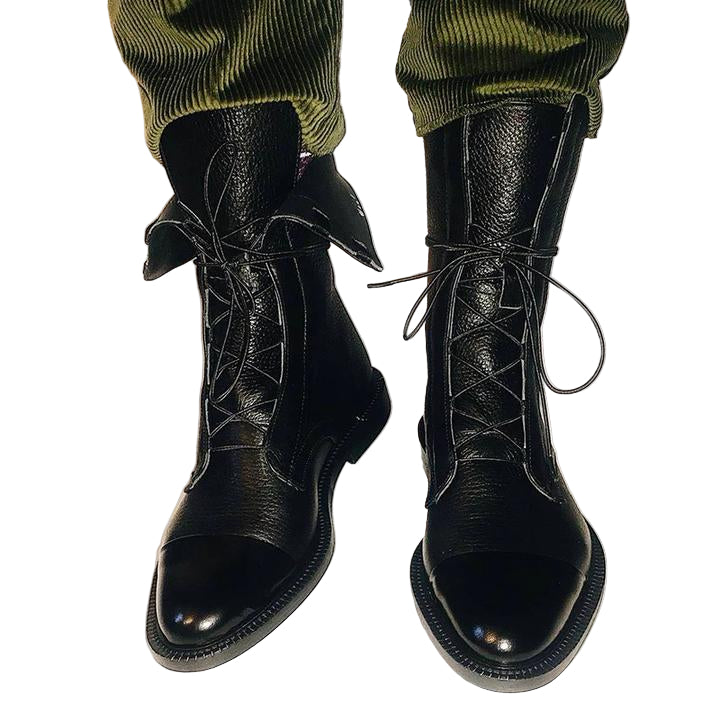 Women’s Lace-Up Ankle Boots with Cap Toe and Textured Surface