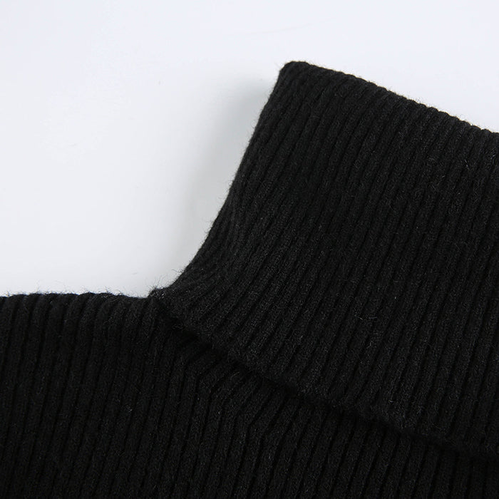 Women’s Ribbed Knit Mini Dress with Turtleneck and Long Sleeves