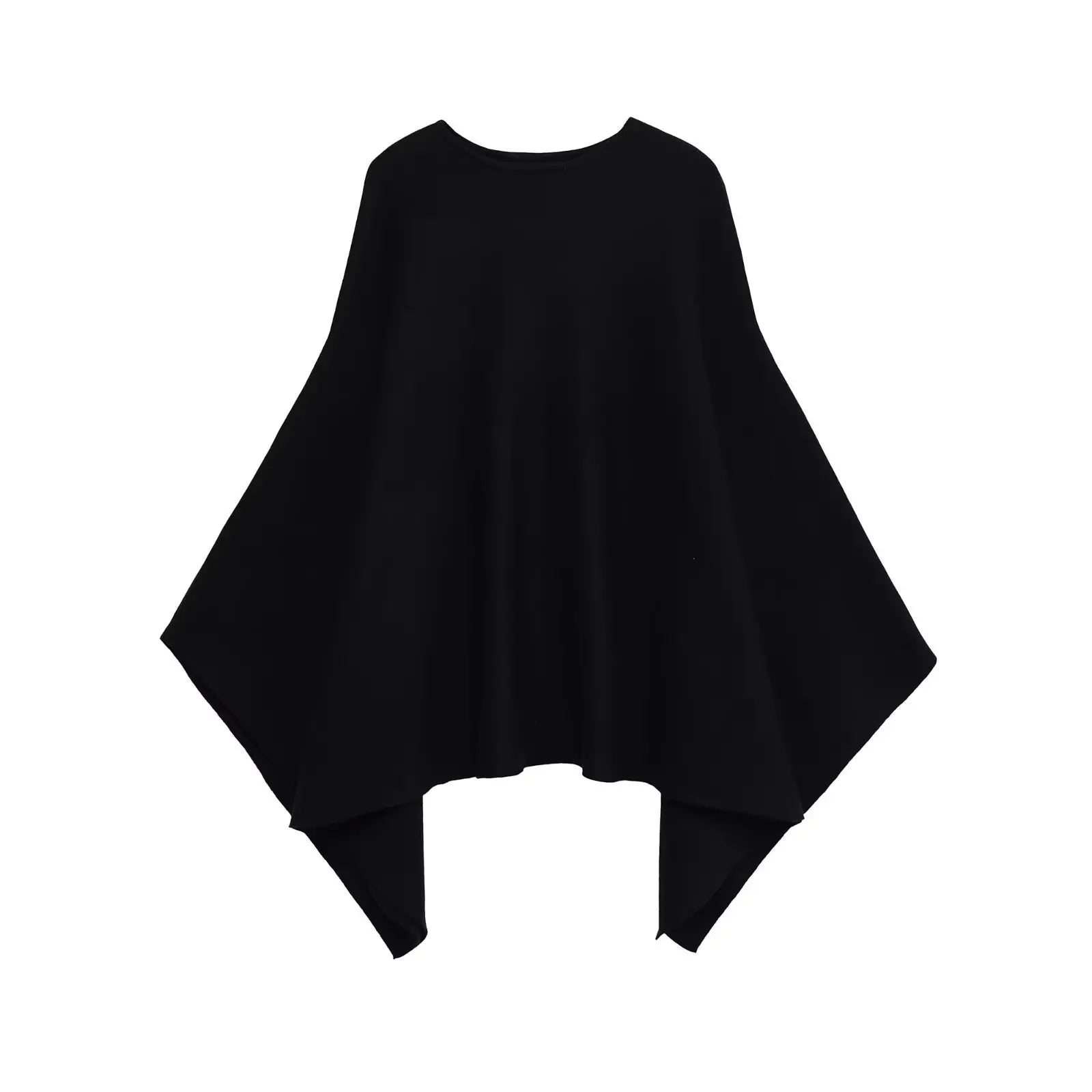 Women’s Cape-Style Knit Jumper with Round Neck and Pointed Hem