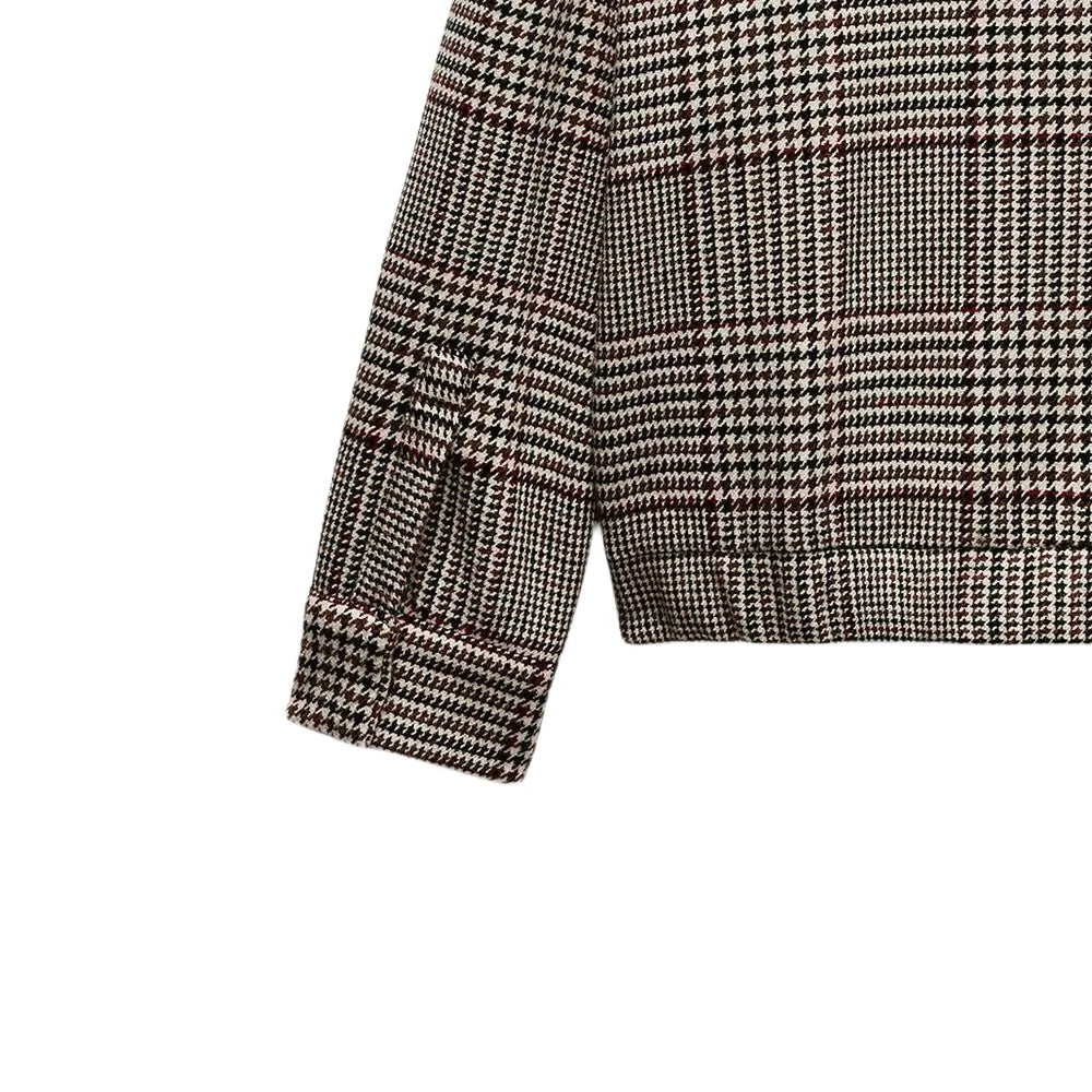 Women's Checkered Coat with Collar and Long Sleeves