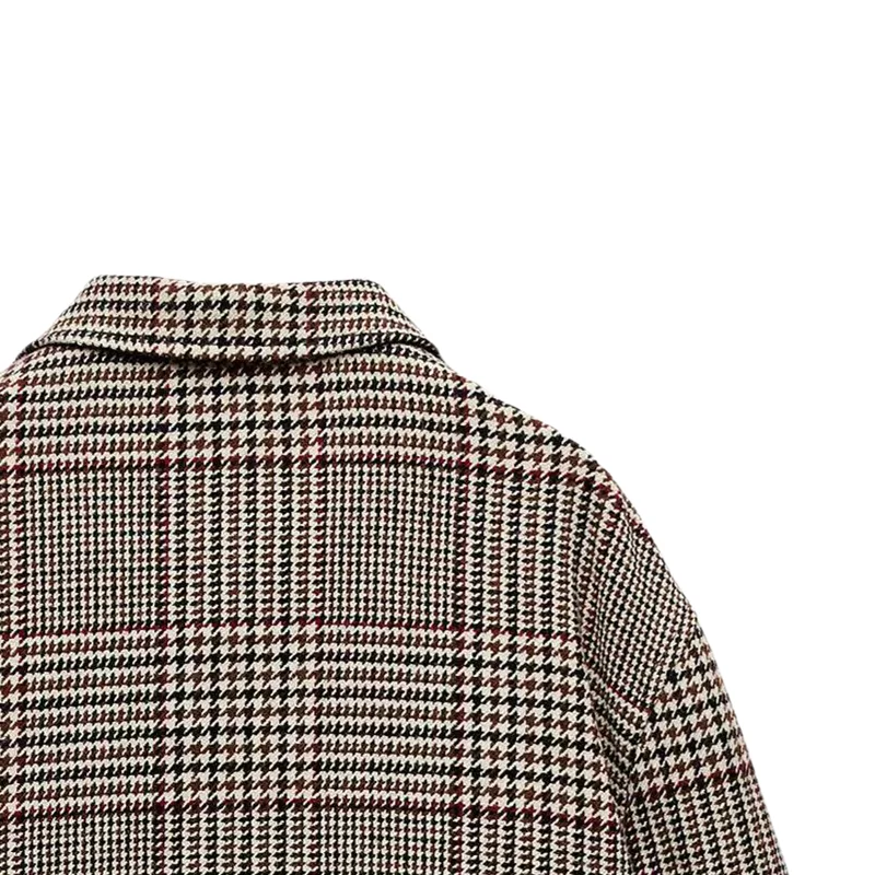 Women's Checkered Coat with Collar and Long Sleeves