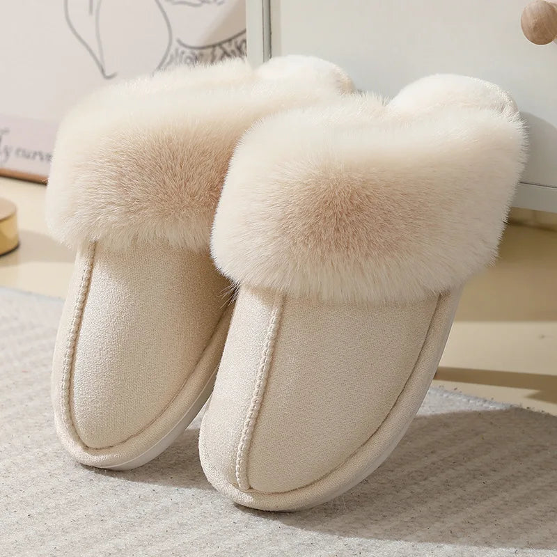 Women's Indoor Slippers with Soft Plush Cuff and Flat Sole