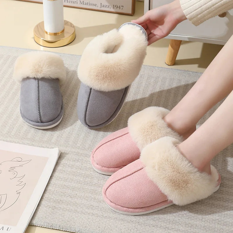 Women's Indoor Slippers with Soft Plush Cuff and Flat Sole