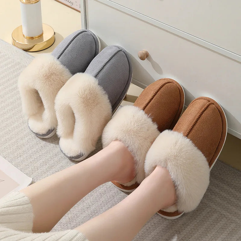 Women's Indoor Slippers with Soft Plush Cuff and Flat Sole