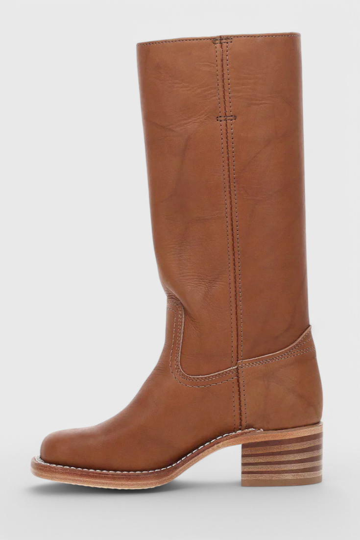 Women's Knee High Boots with Stacked Heel and Round Toe