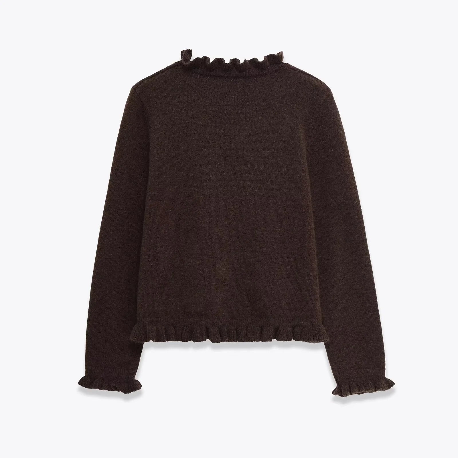 Women’s Long-Sleeve Jumper with Ruffled Neckline and Lettuce-Edge Trim