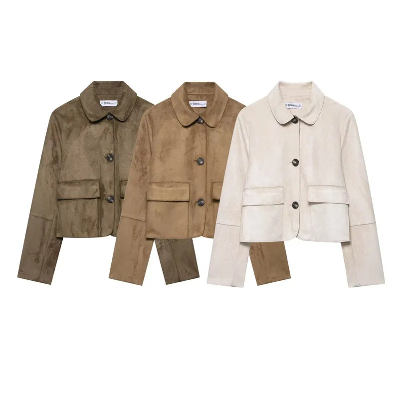 Women's Single-Breasted Coat with Front Pockets