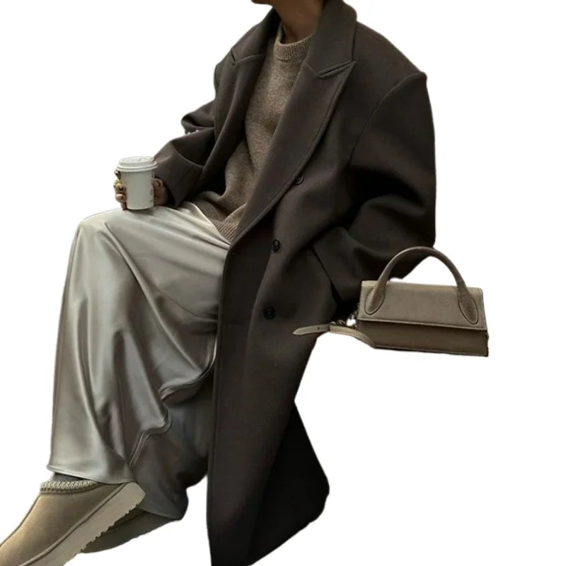 Women's Long Double-Breasted Trenchcoat with Lapel Collar