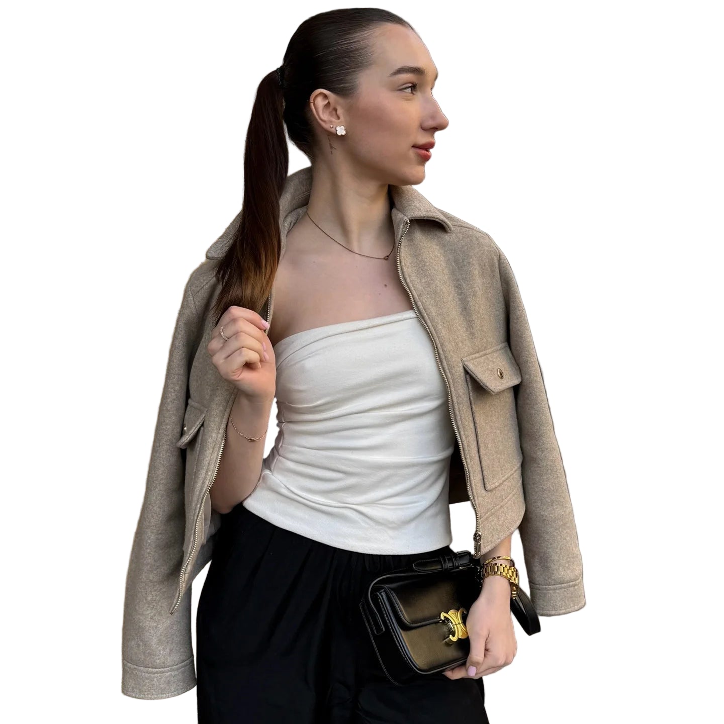 Women's Zip-Up Coat with Front Flap Pockets