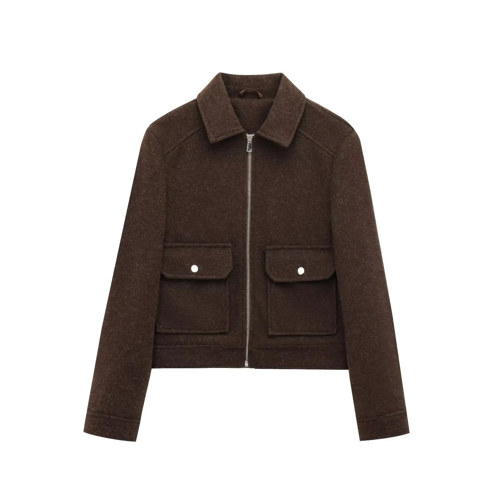Women's Zip-Up Coat with Front Flap Pockets